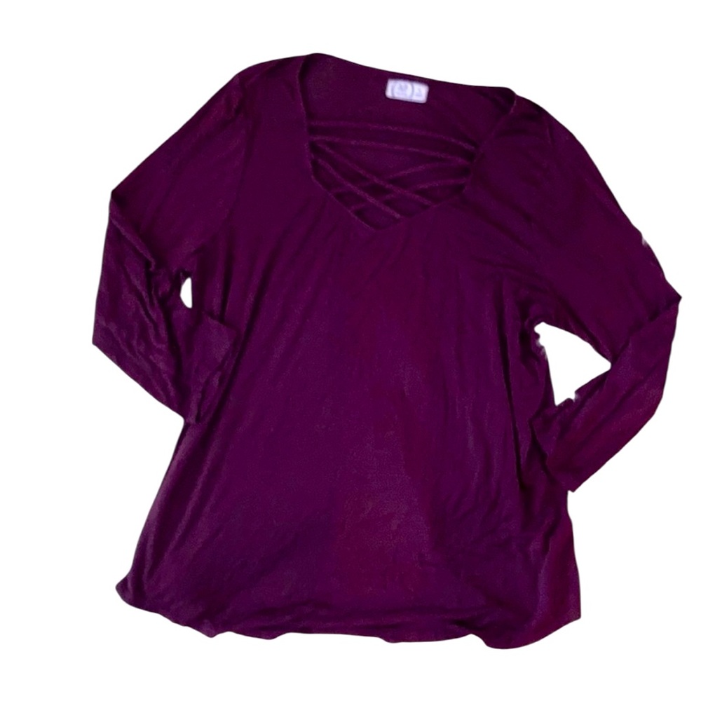 Maurices Maroon Criss Cross Vneck Long Sleeve EUC SZ XL